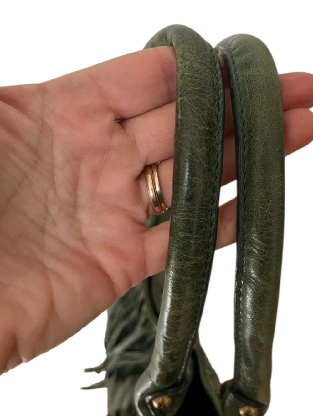 Frye Jade Layla Whipstitch XL Hobo Purse Western distressed green leather Bag